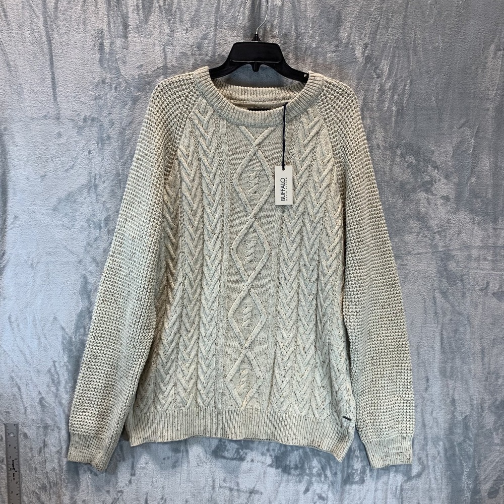 Buffalo David Bitton Wallaby Nep Yarn Cable Knit Crewneck Sweater Pearl Size XXL